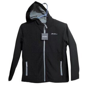Eddie Bauer Boys Windfoil Hoodie Onyx Black Full Zip Hooded Jacket M NWT